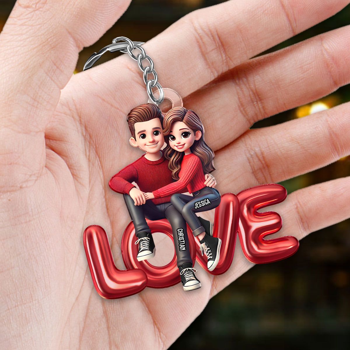 Couple Sitting On LOVE Personalized Acrylic Keychain, Valentine's Day gift, Anniversary Gift for Couples