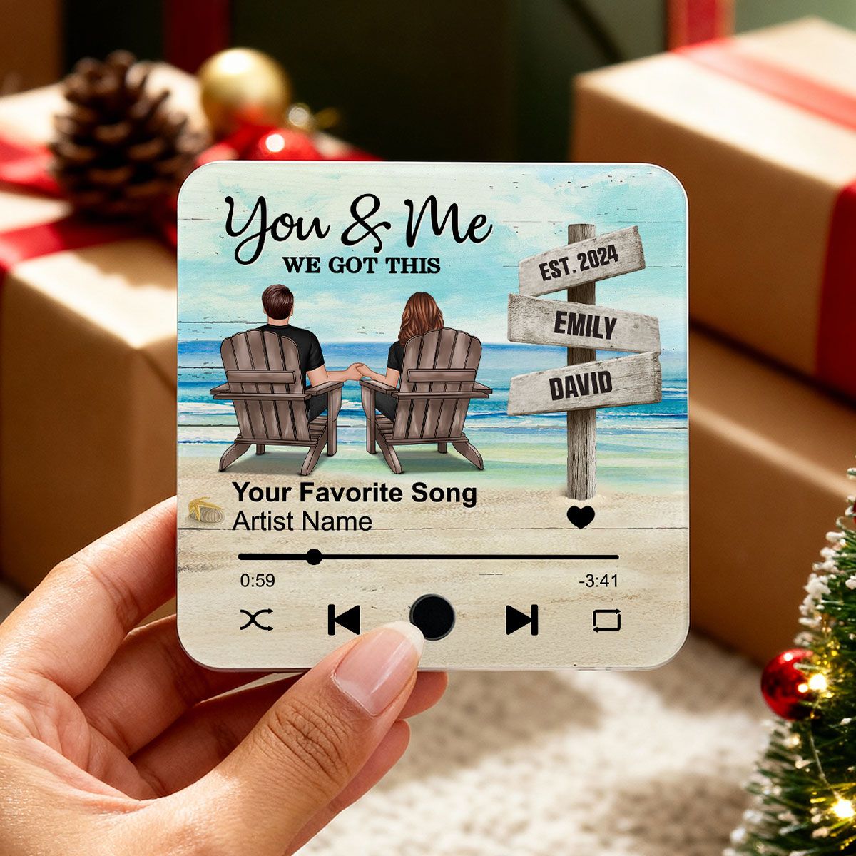 Eternal Love Beach Landscape Couple Sign Posts - Personalized Music Fridge Magnet - Heartwarming Christmas Gift For Couple, For Him, For Her