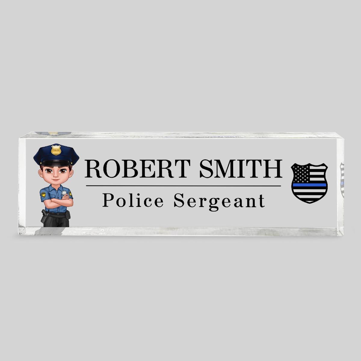 Police Thin Blue Line Personalized Acrylic Desk Name Plate, Office Decor, Appreciation Gift, Christmas Gift For Police Officers, Sheriff, Deputy Sheriff