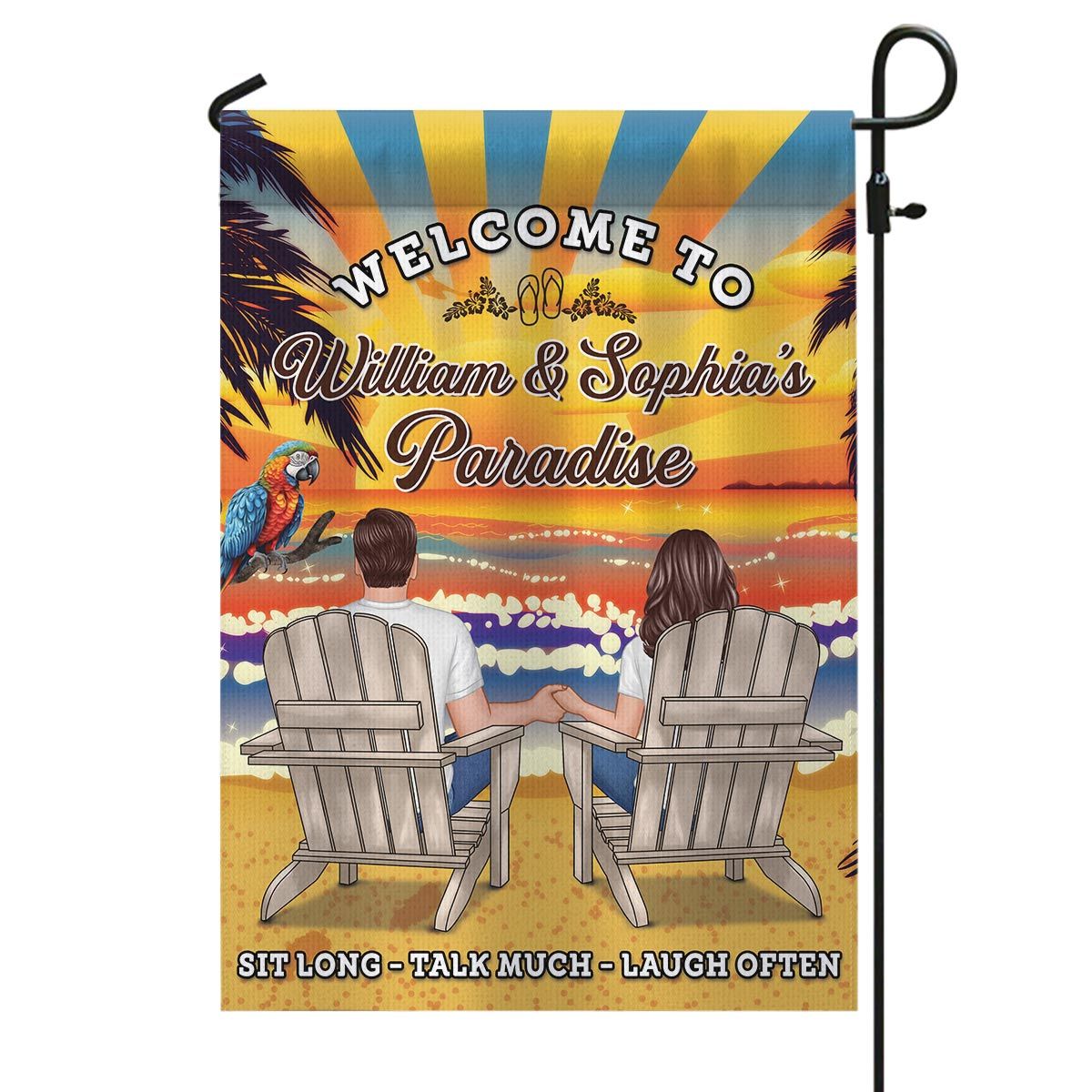 Sit Long Talk Much Bar Couple Sitting Personalized Garden Flag