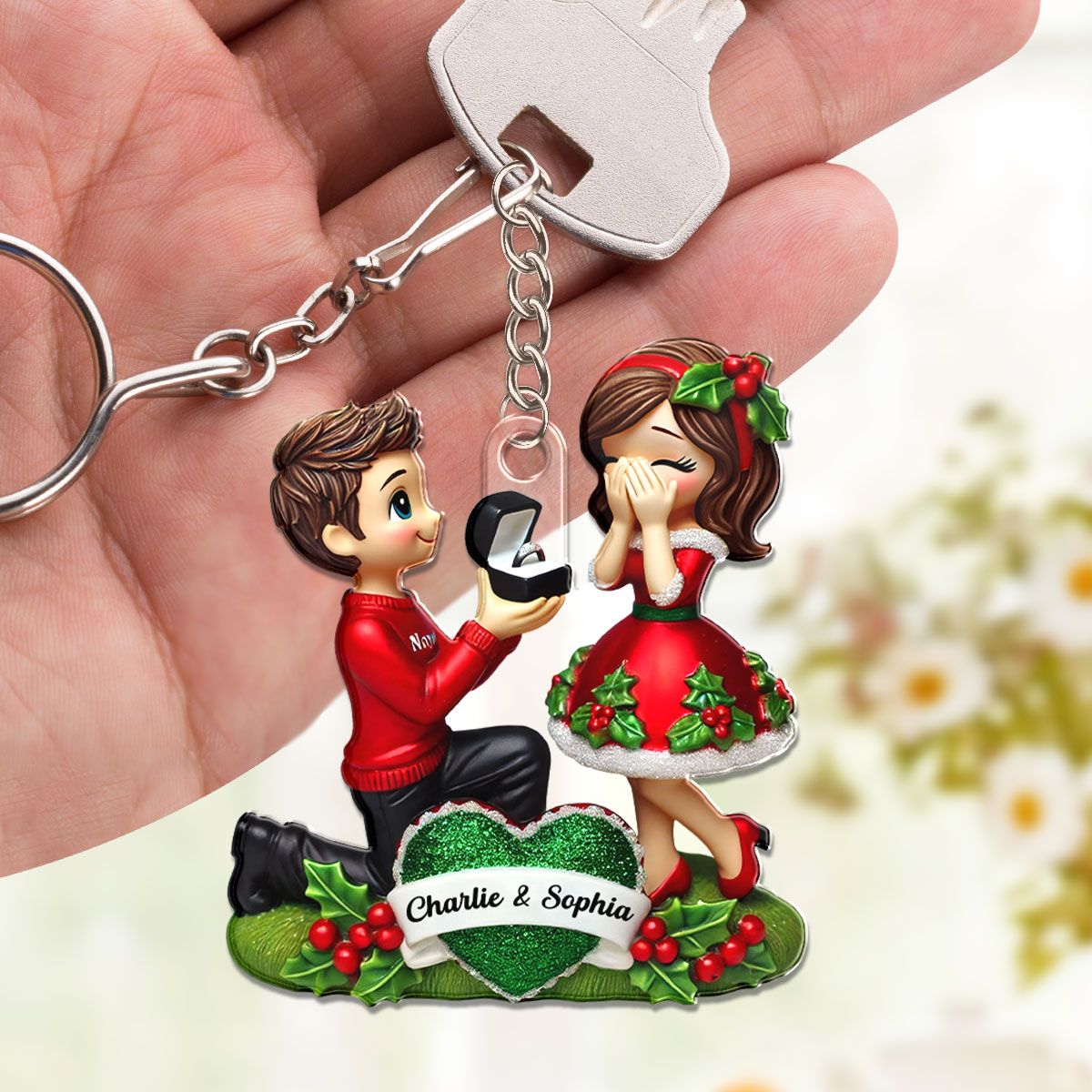 Marriage Proposal Keychain, Personalized Newly Engaged Couple Gift, She Said Yes!
