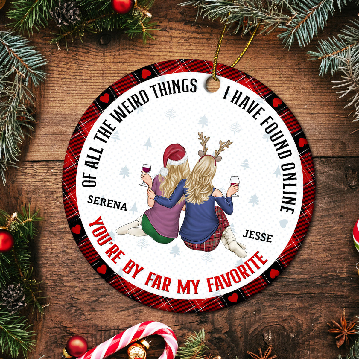 Of All The Weird Things - Loving, Christmas Gift For Couples, Husband, Wife - Personalized Circle Ceramic Ornament