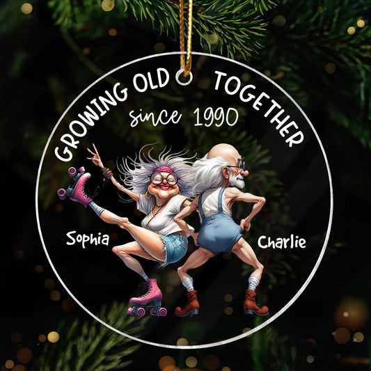 Quirky Funny Old Couple Elderly People Personalized Acrylic Ornament, Christmas Gift