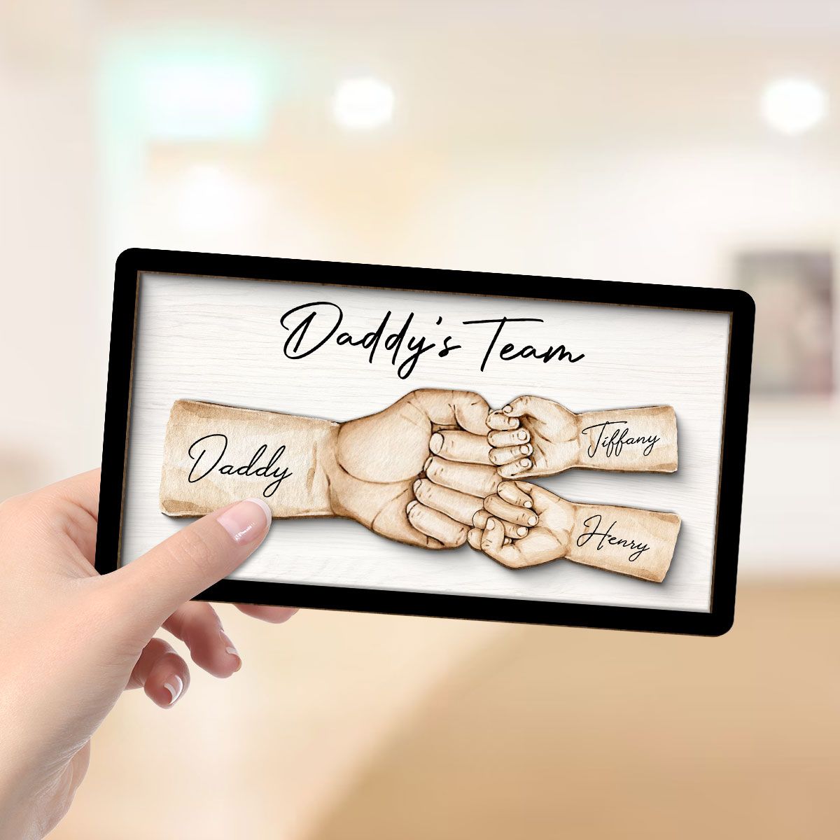 Daddy's Team Fist Bump Personalized 2-Layer Wooden Plaque