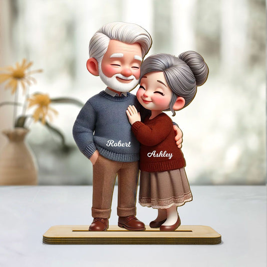 Old Couple Embracing Personalized Standing Wooden Plaque, Gift for him, Gift for her