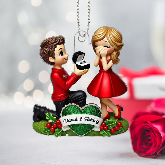 Marriage Proposal 3D Effect Ornament, Personalized Newly Engaged Gift, "She Said Yes!" Ornament, Custom Just Engaged Gifts for Couples