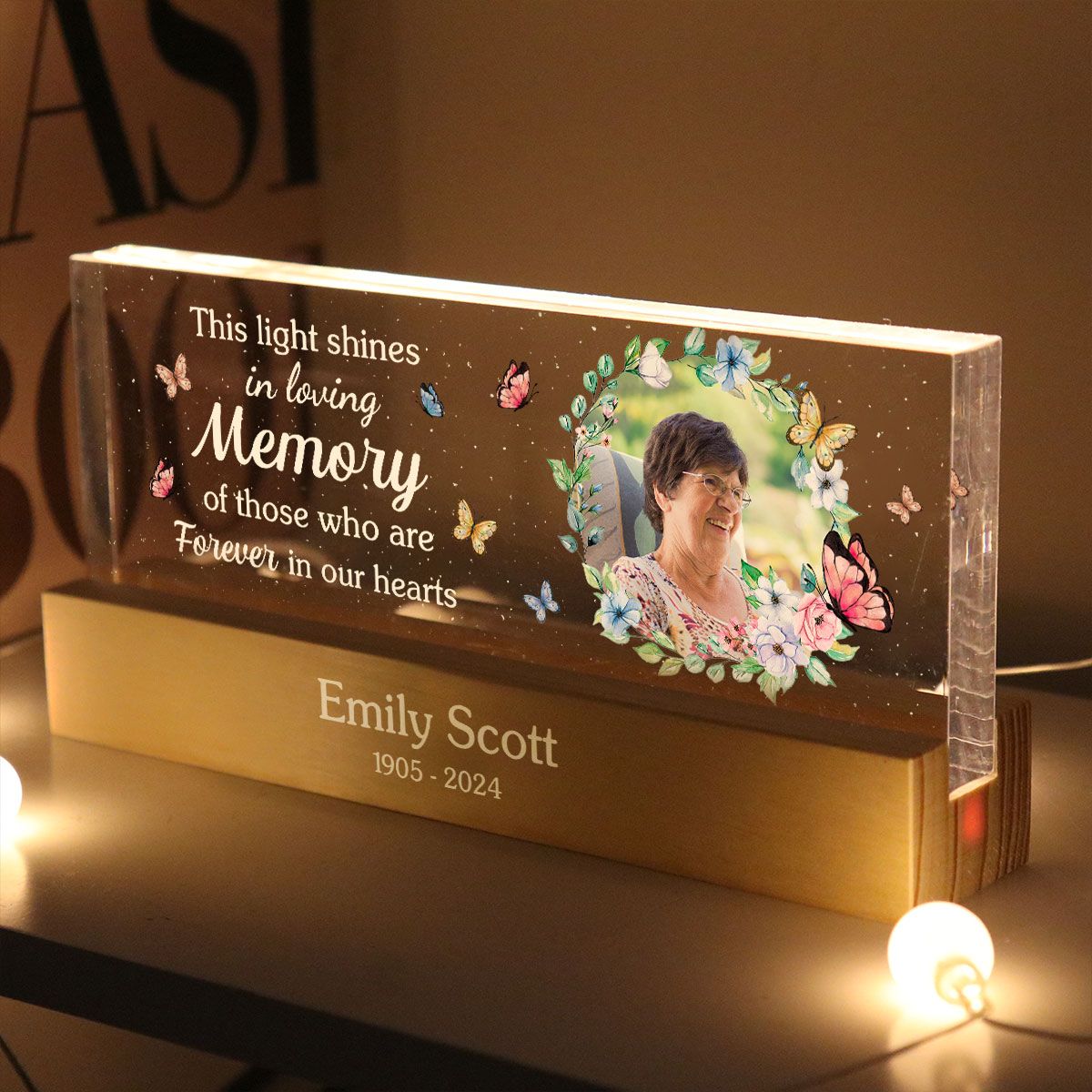 This Light Shines In Loving Memorial Of Those We Love Memorial Sympathy Keepsake, Personalized LED Night Light