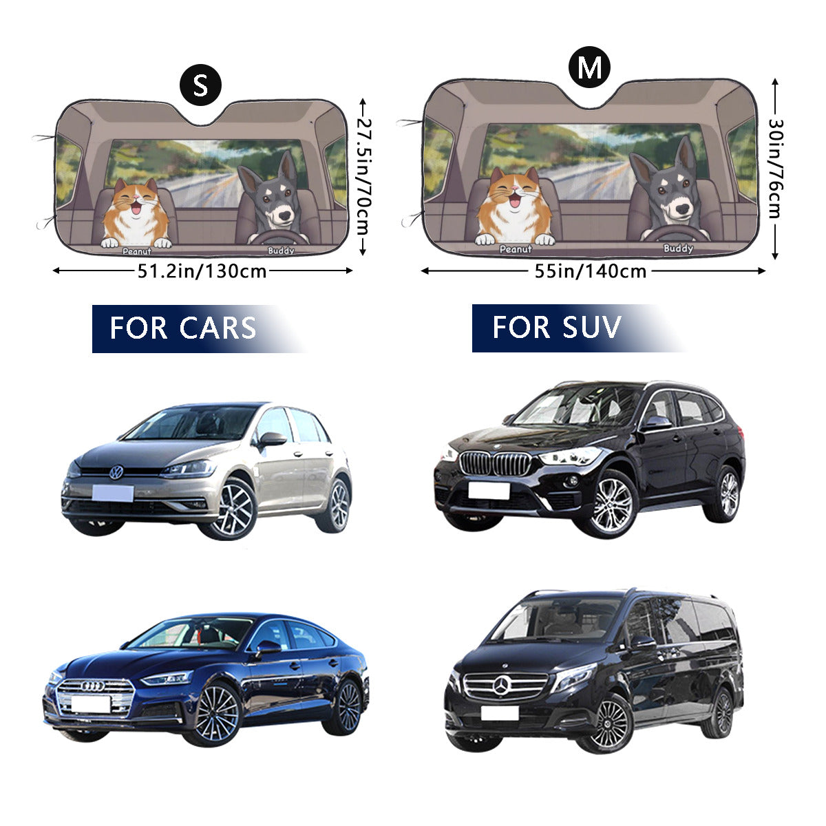 Personalized Dogs And Cats Auto Sunshade Gift For Pet Lovers Car Windshield Sunshades