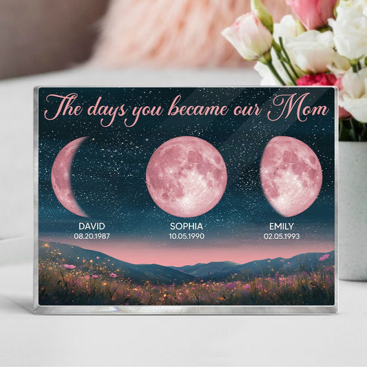 Pink Moon Phase Custom Birth Moon Beautiful Hill At Night Personalized Acrylic Block Plaque, Gift For Mom