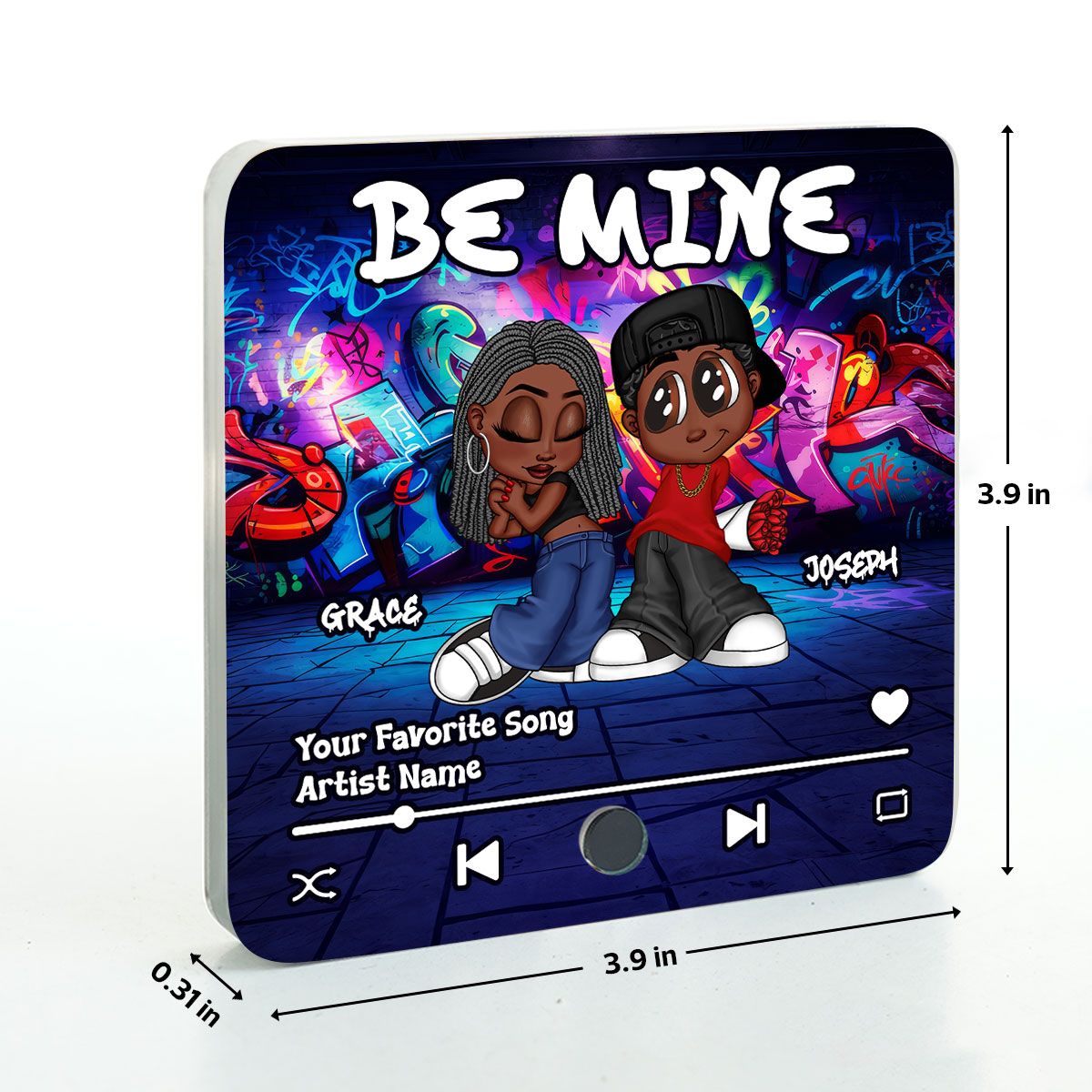 Y2K Couple Graffiti Background - Personalized Music Fridge Magnet - Valentine's Day Gift For Him, Gift For Her