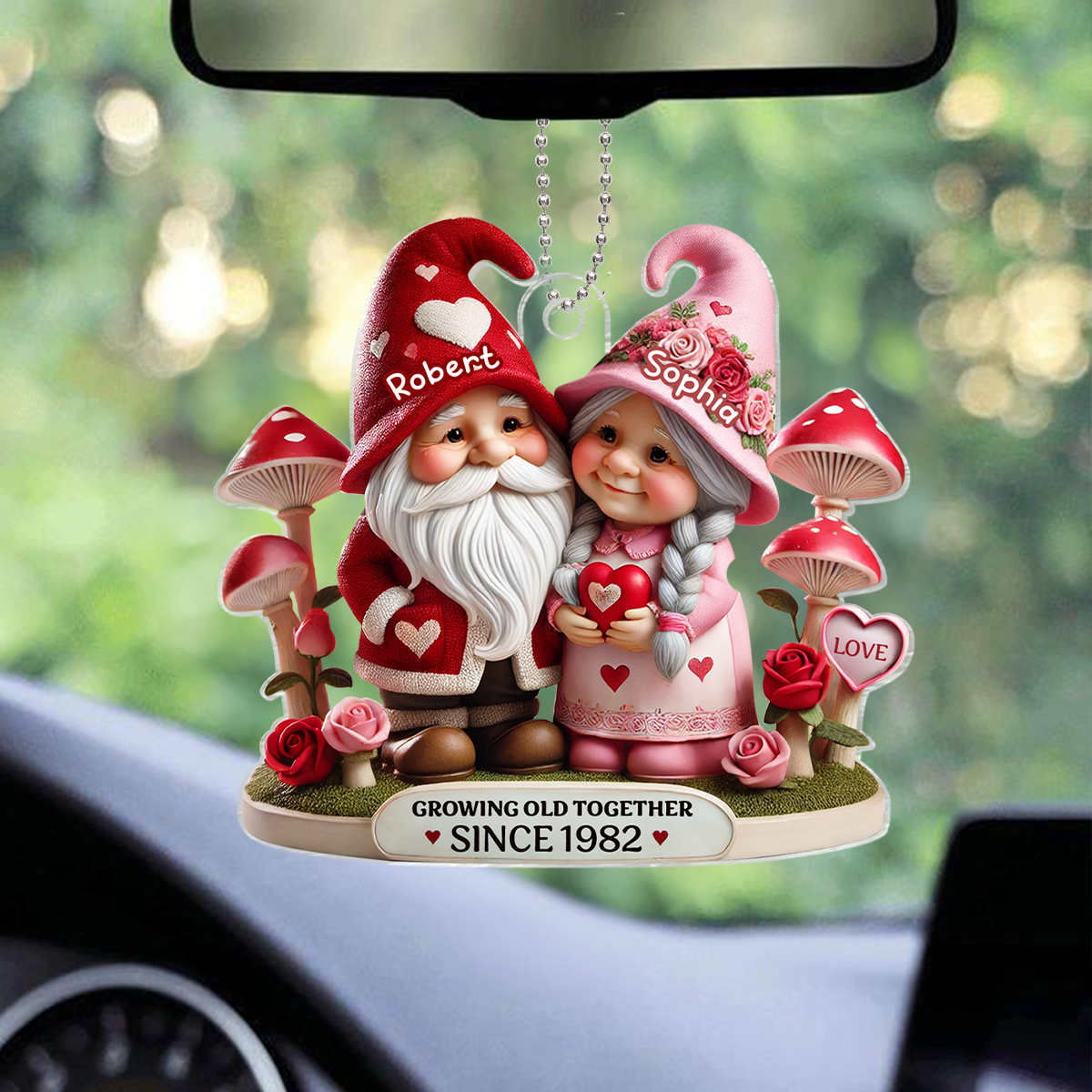 Gnome Mushroom Old Couple Valentine's Day Gift for him, Gift for her, Personalized Acrylic Car Hanger