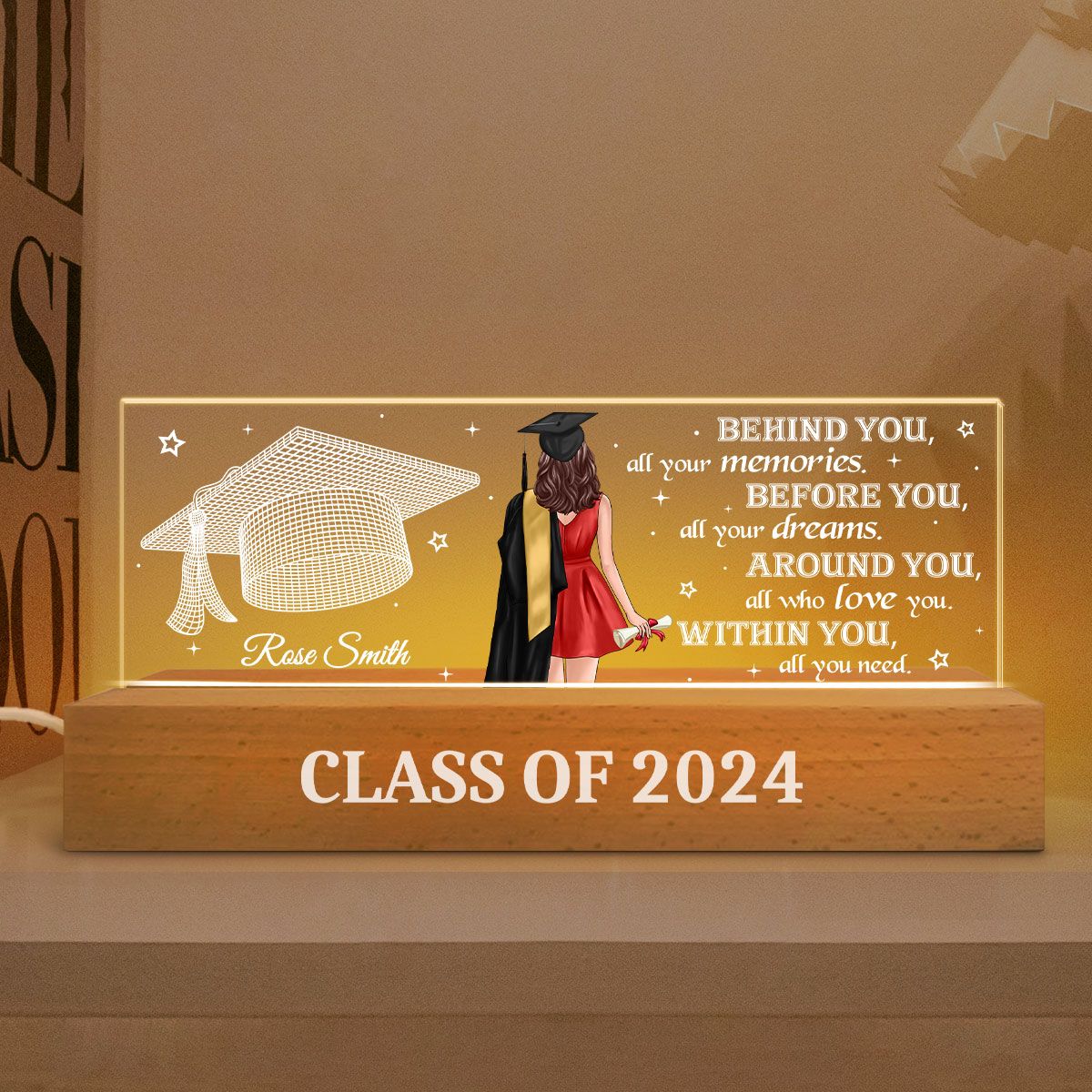 Behind You All Your Memories Graduation Gift Personalized Acrylic Block LED Night Light