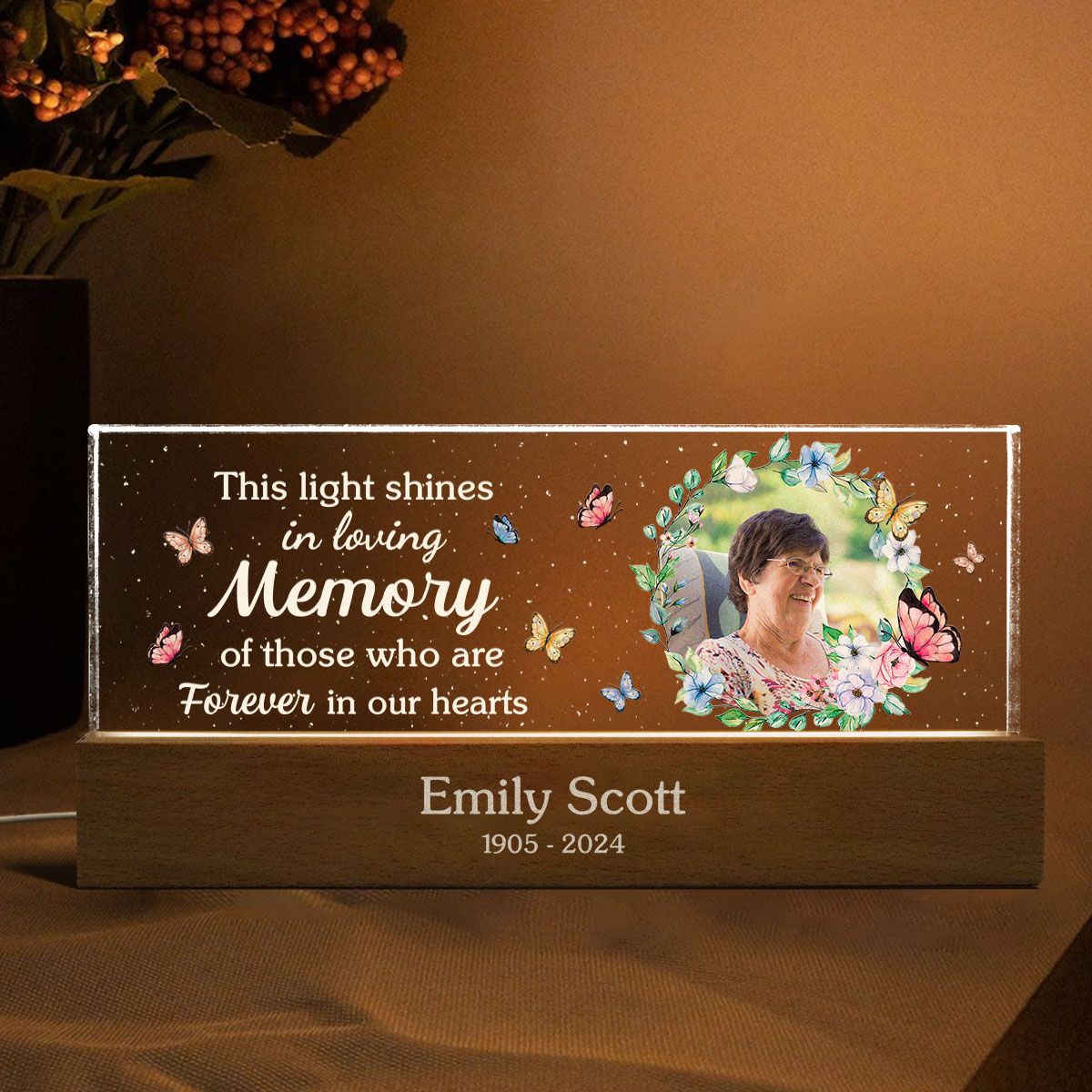 This Light Shines In Loving Memorial Of Those We Love Memorial Sympathy Keepsake, Personalized LED Night Light