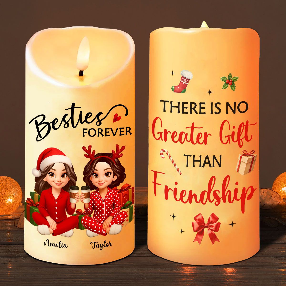 Christmas Besties Our Friendship Is Endless Personalized LED Candle