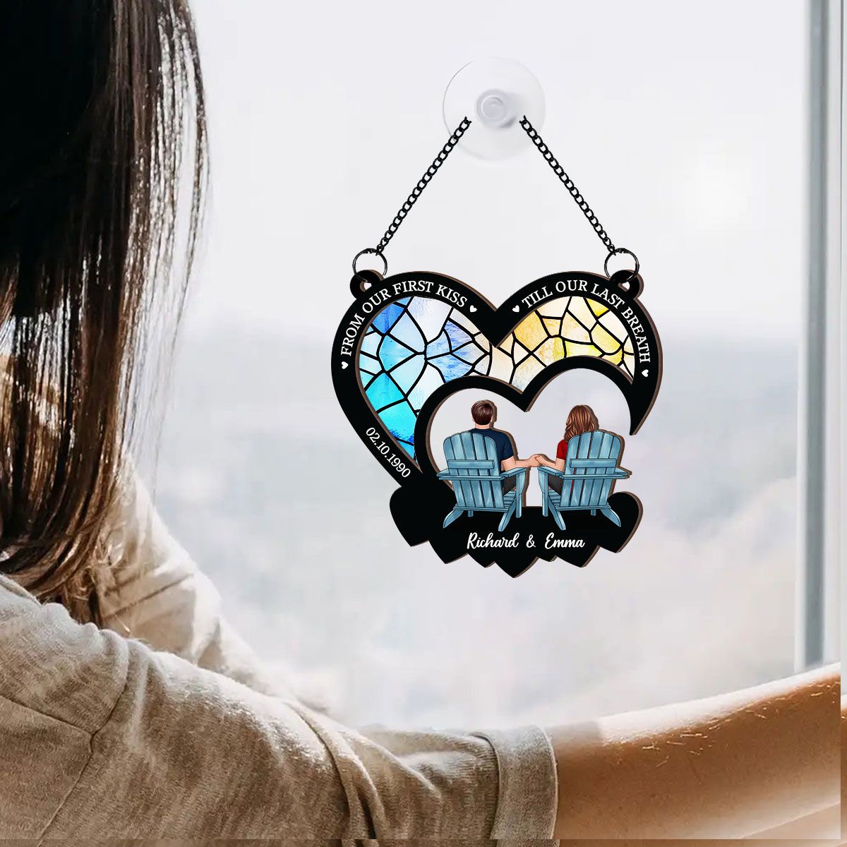 From Our First Kiss Till Our Last Breath, Couple Personalized Window Hanging Ornament