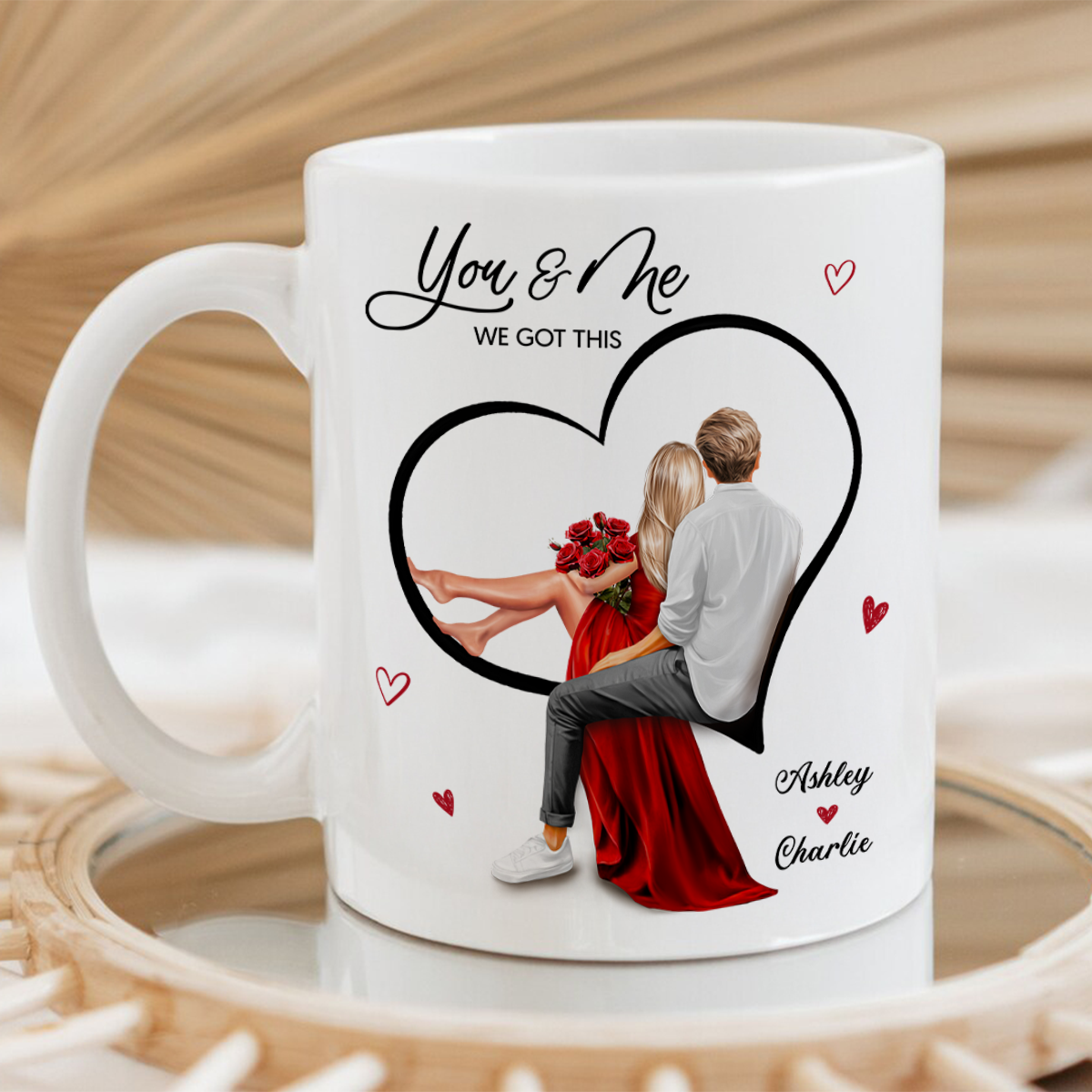 Couple Sitting On Heart Personalized Mug, Valentine's Day Gift, Anniversary Gift for Couples