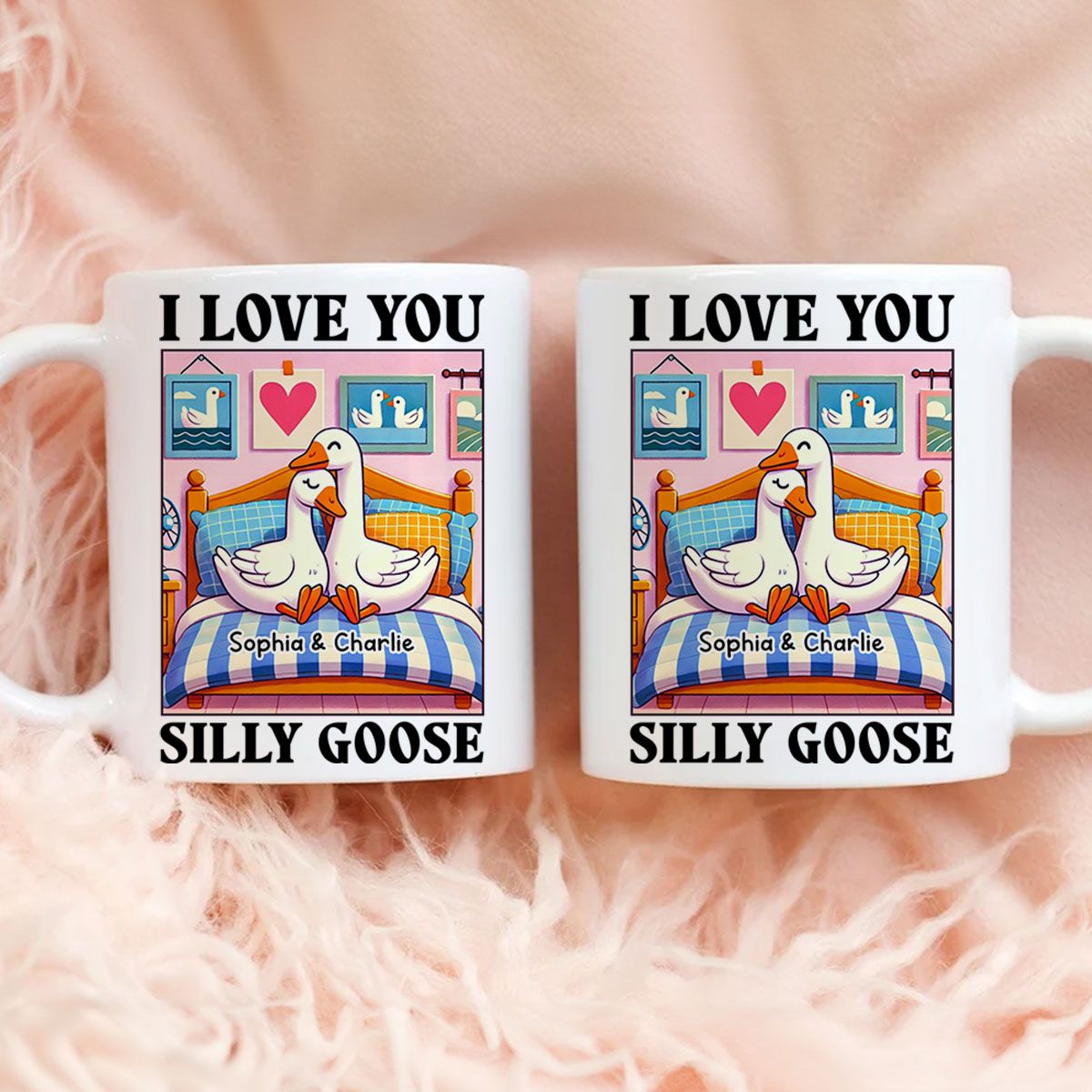 I Love You Silly Goose Cute Romantic Valentine's Day Gift Mug, Cute Ducks Personalized Mug, Girlfriend Boyfriend Gift