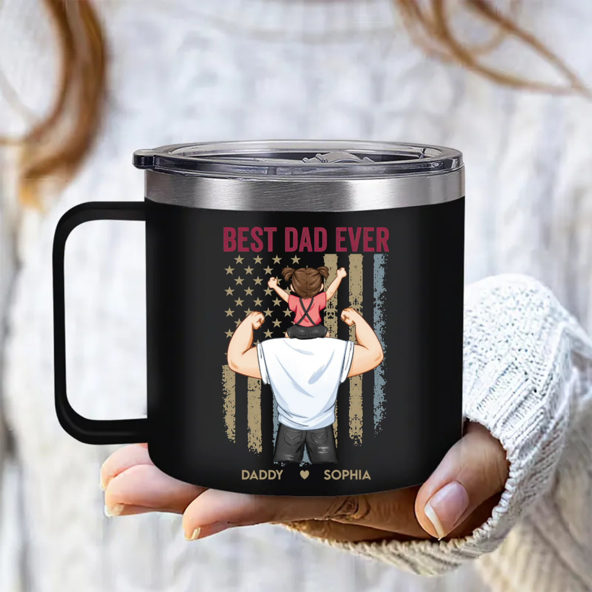 Proud As The Best Dad Ever - Personalized 14oz Stainless Steel Tumbler With Handle