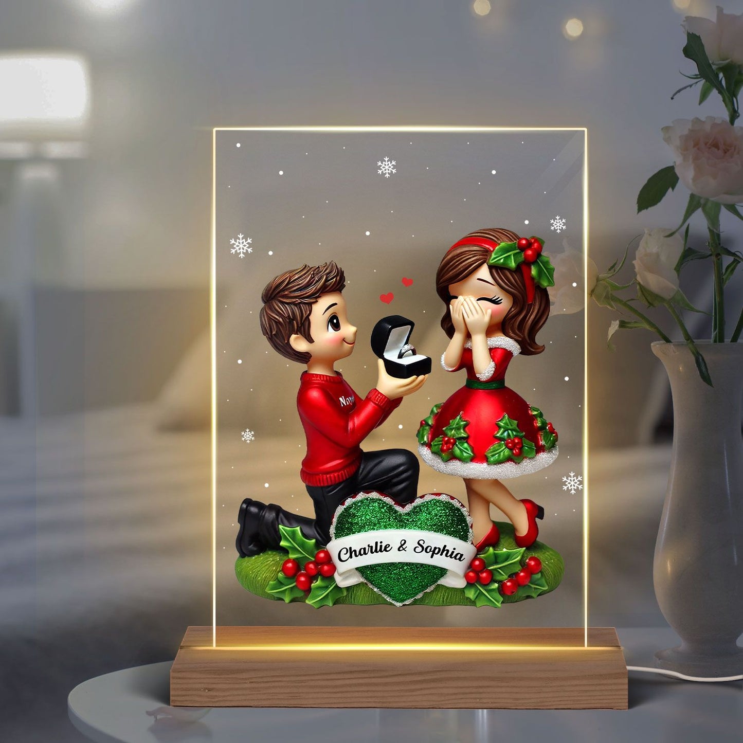 Marriage Proposal LED Night Light, Personalized Newly Engaged Couple Gift, She Said Yes!