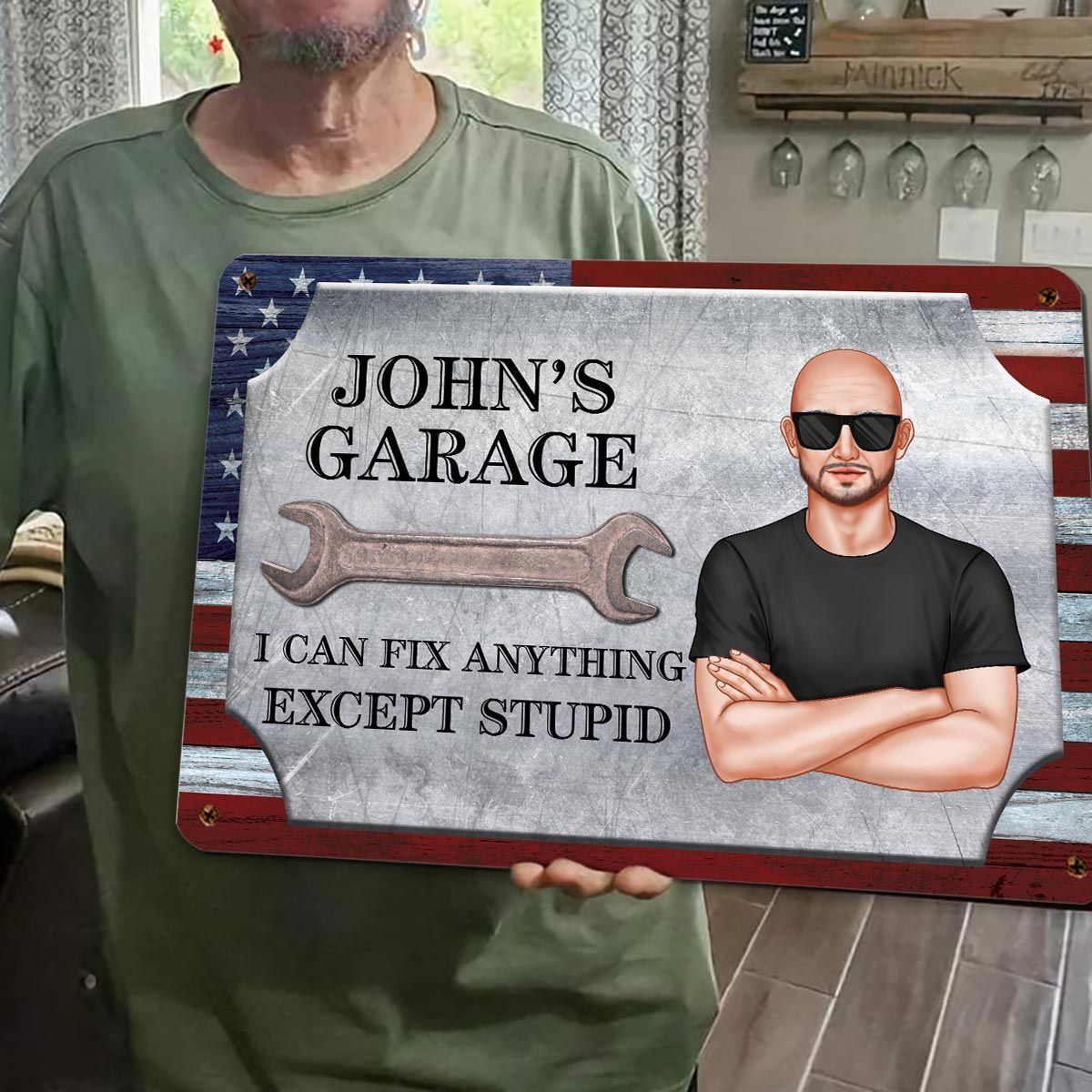 Garage Decor Gift For Husband Dad Grandpa I Can Fix Anything Except Stupid Personalized Metal Sign
