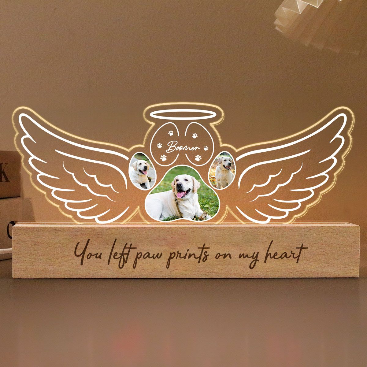 Angel Wings Pet Memorial Personalized LED Night Light, Sympathy Gift For Dog Cat Lovers