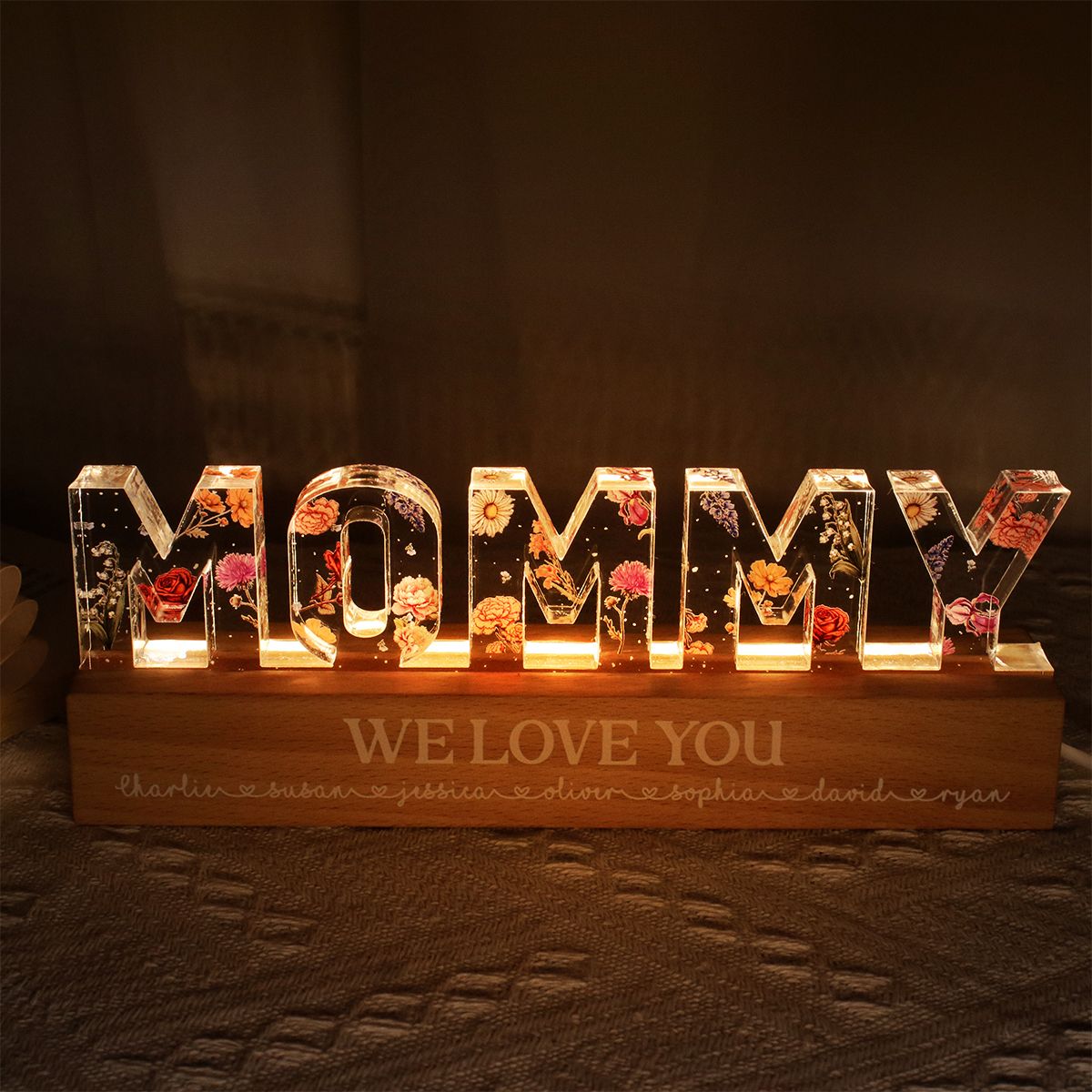 Custom Flower Printed LED Night Light, Birth Month Flower, Mother's Day Gift For Mom, For Grandma, For Wife