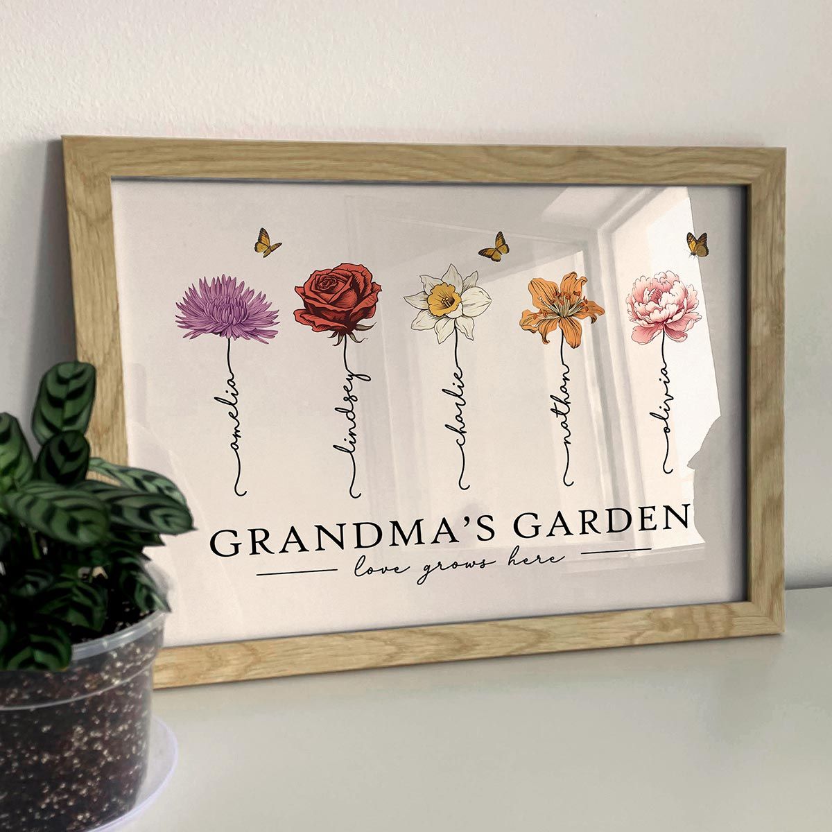 Grandma‘s Garden Love Grows Here Beautiful Birth Month Flower Gift For Grandma Mom Personalized Canvas