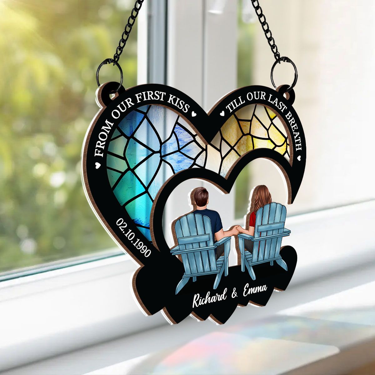 From Our First Kiss Till Our Last Breath, Couple Personalized Window Hanging Ornament