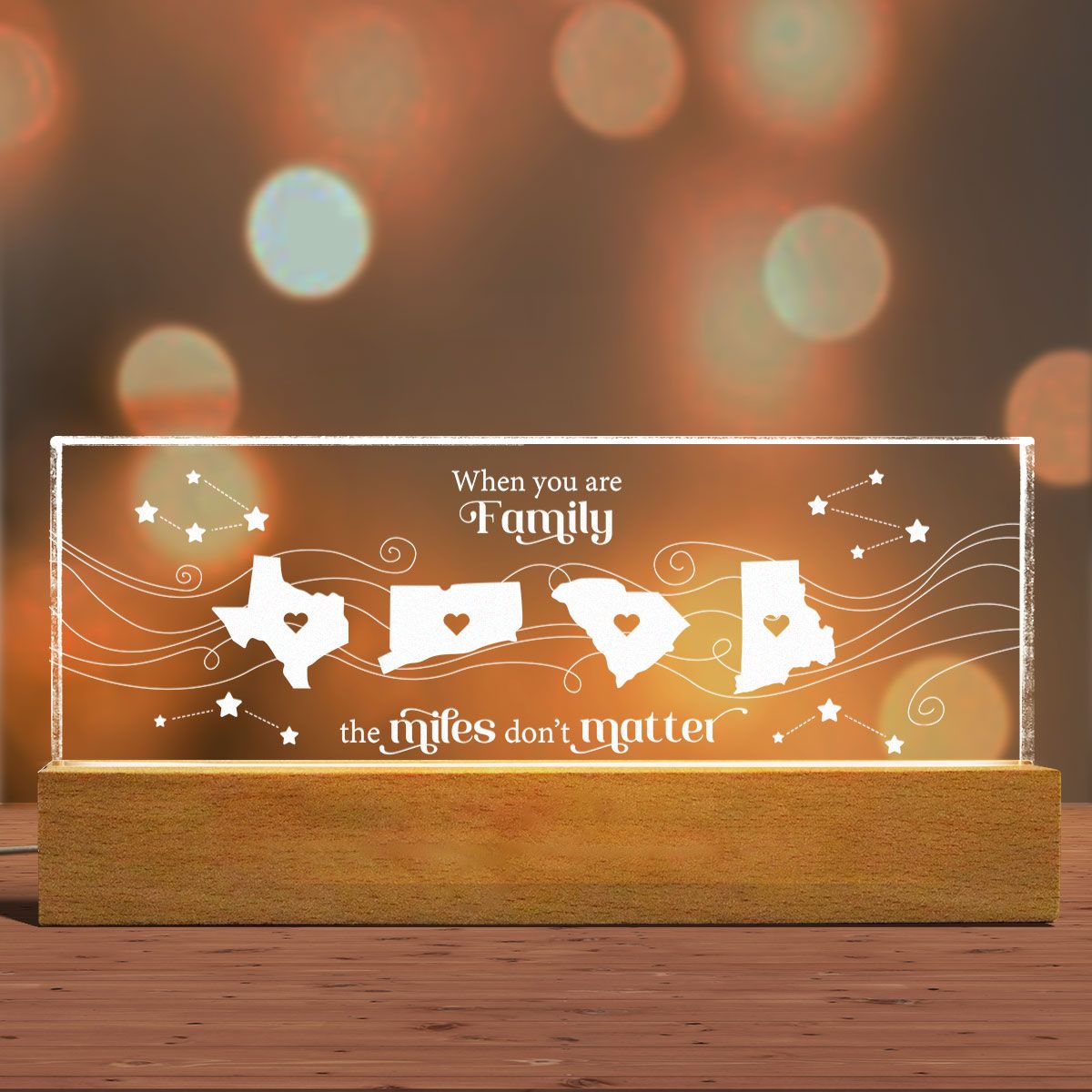 Long Distance Family Friends Siblings Sisters Besties Personalized Acrylic LED Night Light, Togetherness Christmas Gift