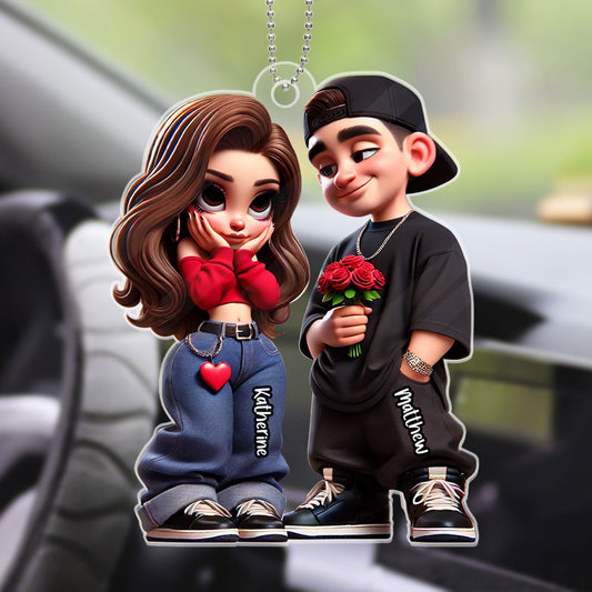 Y2K Couple Personalized Acrylic Car Hanger, Valentine's Day Gift For Couple, For Him, For Her