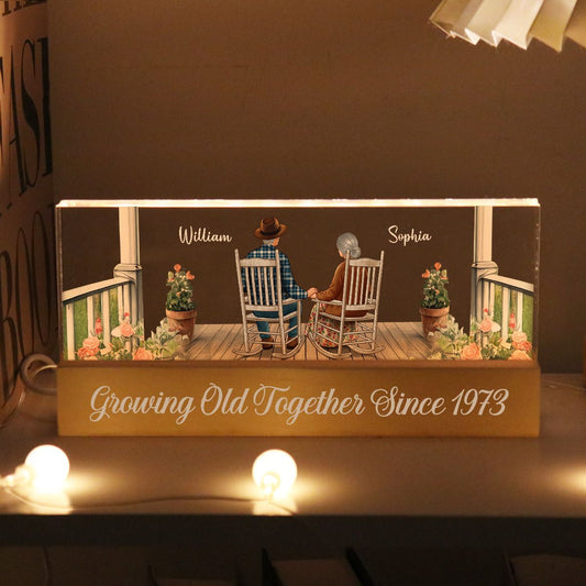 Old Couple Sitting Together On The Porch Personalized Acrylic Block LED Night Light Gift For Him, For Her, Husband, Wife