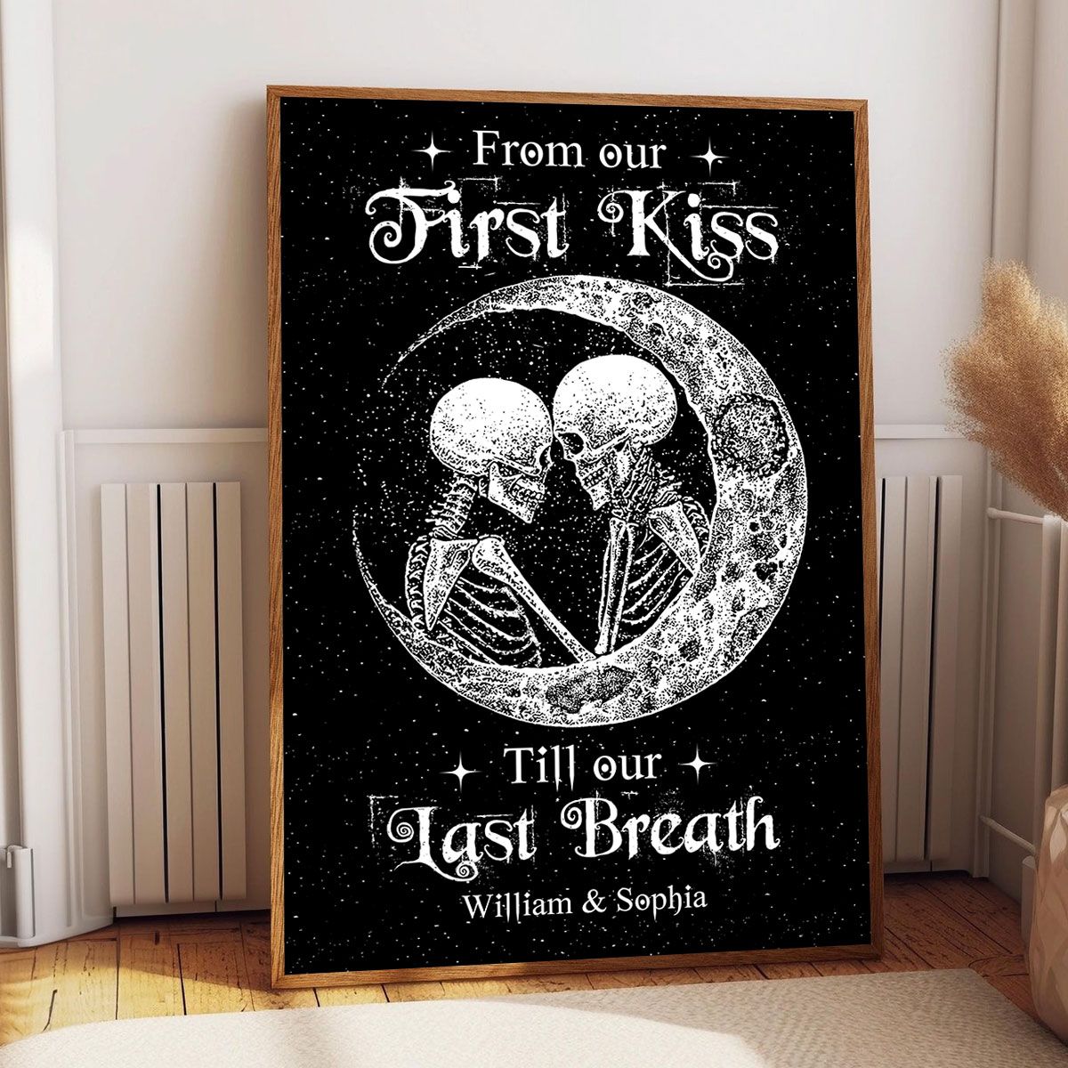 Skeleton Skull Couple I Love You To The Moon And Back Personalized Vertical Poster, Gothic Home Decoration