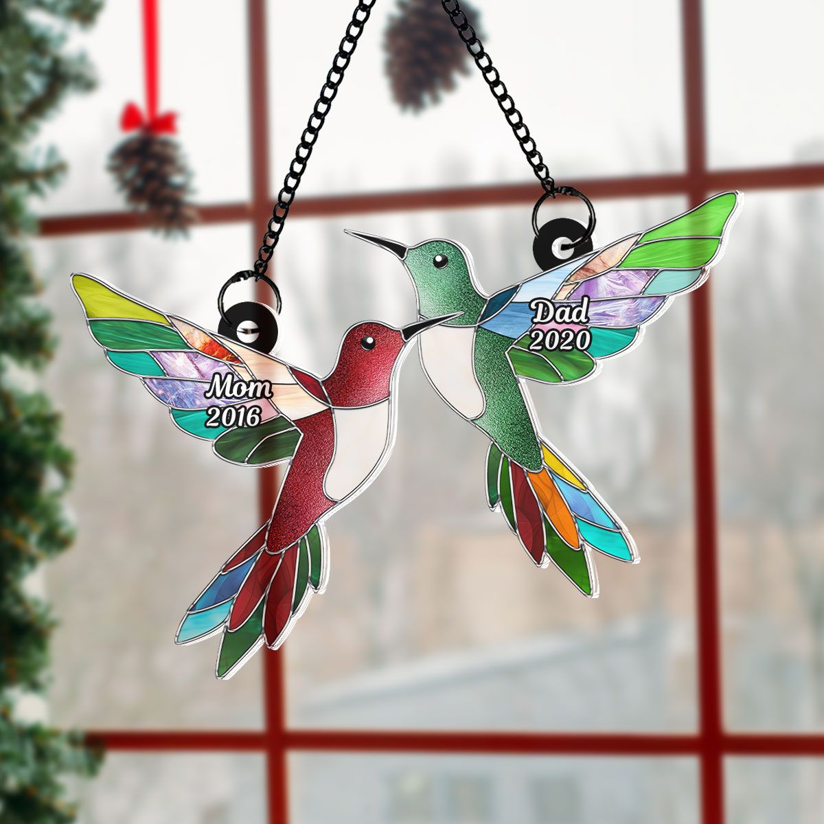 Stained Acrylic Hummingbirds Memorial Personalized Suncatcher