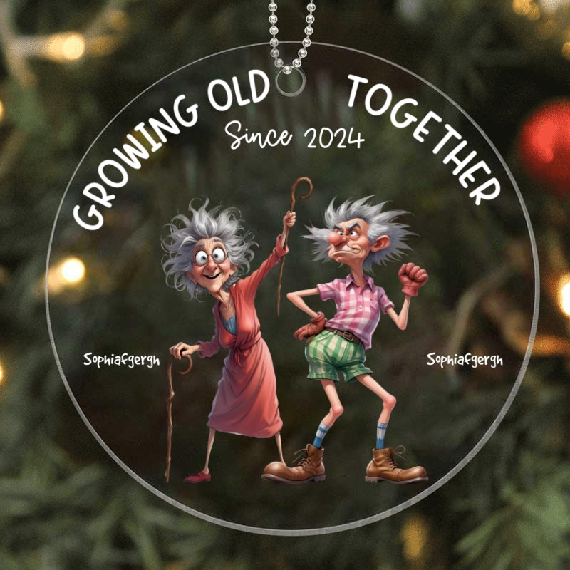 Quirky Funny Old Couple Elderly People Personalized Acrylic Ornament, Christmas Gift