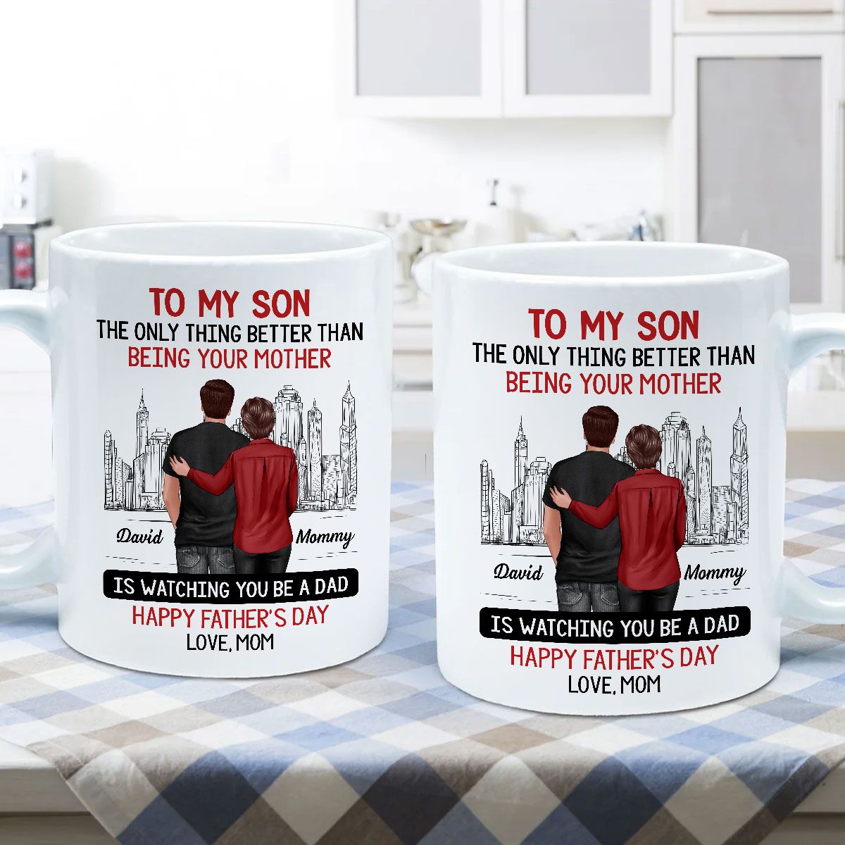 Skyline To My Son From Mom Happy Father‘s Day Personalized Mug