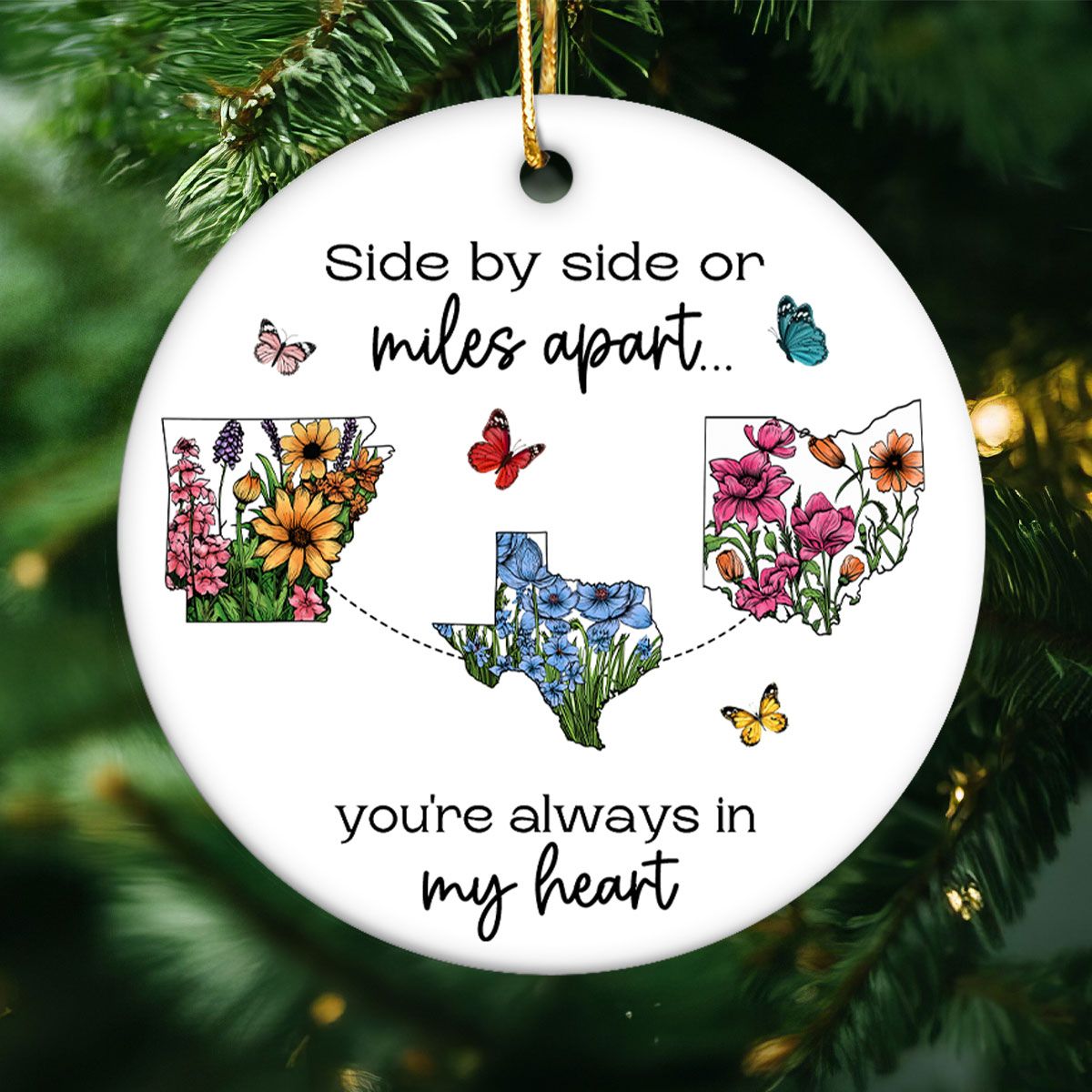 Miles Don't Matter Beautiful Wildflower State Map Long Distance Personalized Ceramic Ornament