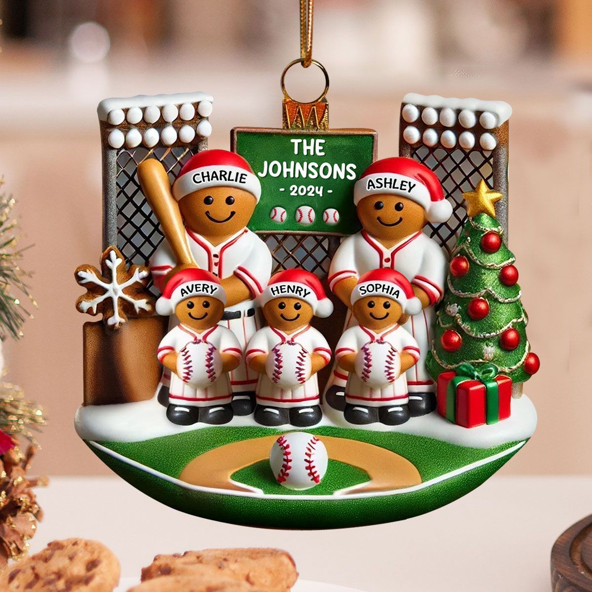 Baseball Gingerbread Family On Field Sport Lover Personalized Acrylic Ornament