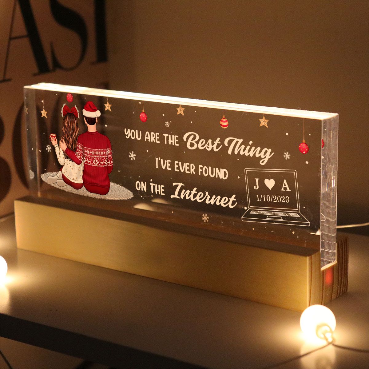 Best Thing On the Internet Personalized Acrylic Block LED Night Light, Christmas Gift for Couples