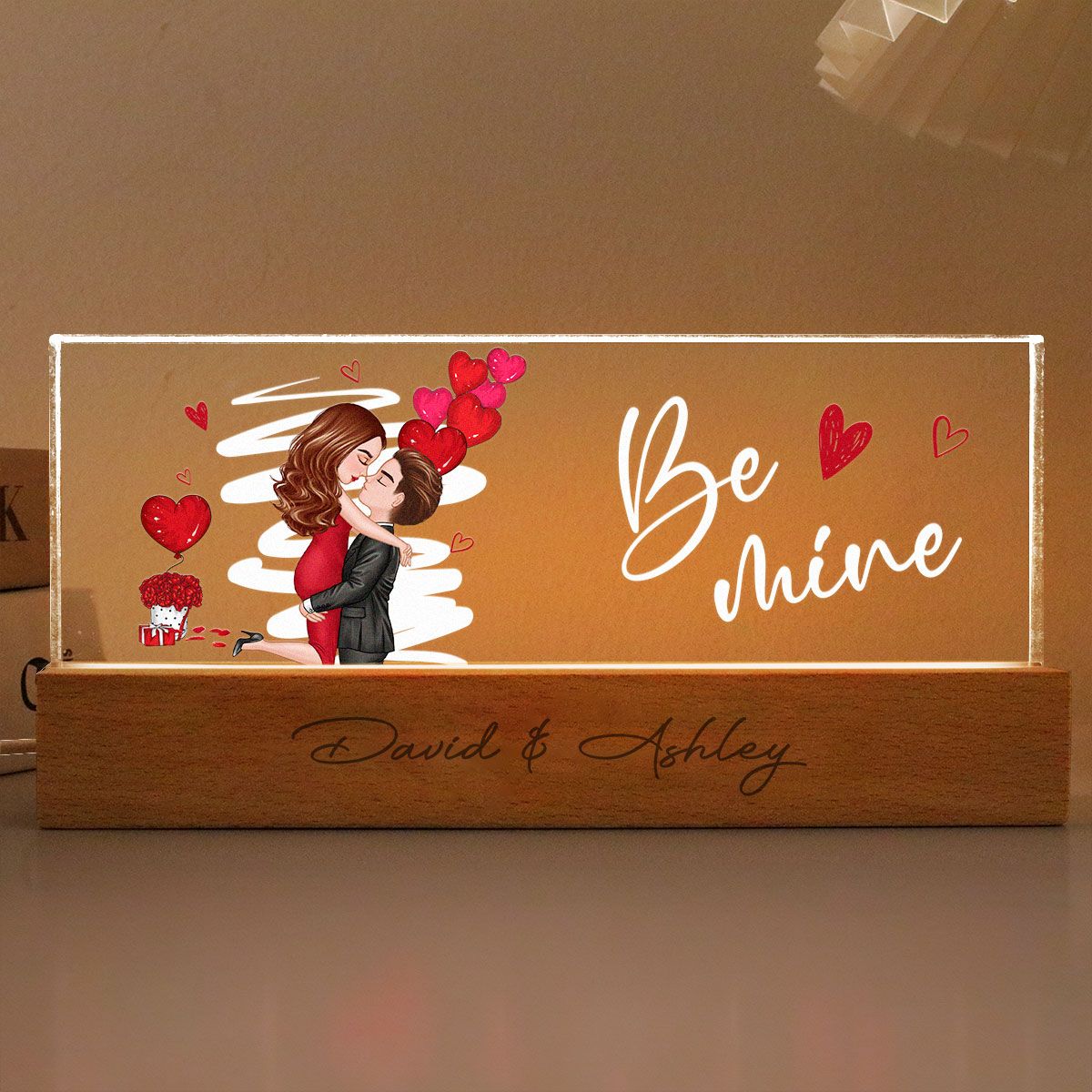 Be Mine Couple Kissing Personalized Acrylic LED Night Light, Anniversary Gift For Her, Gift For Him