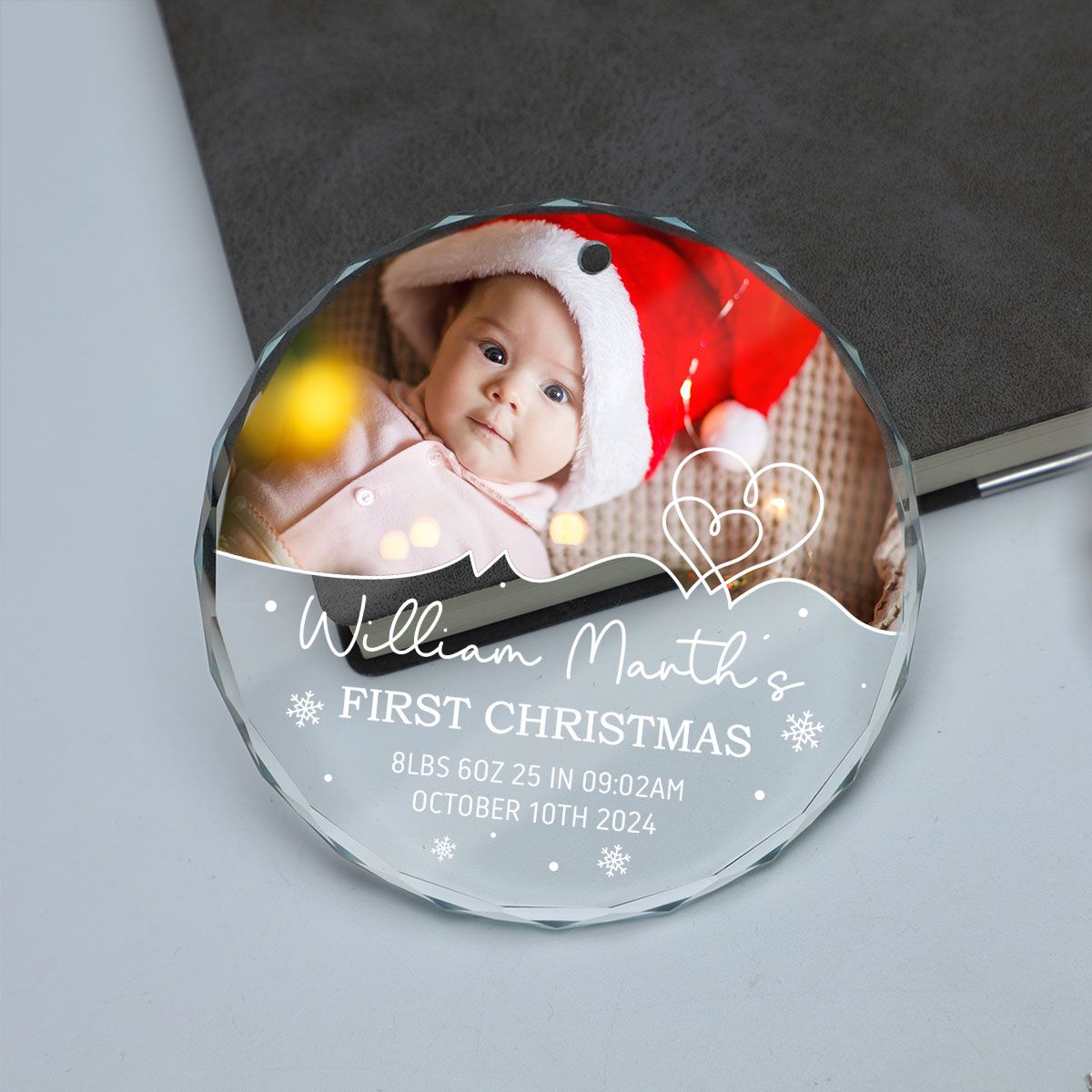 Baby's Frist Christmas Photo Upload Personalized Glass Ornament, Christmas Gift For New Mom New Dad