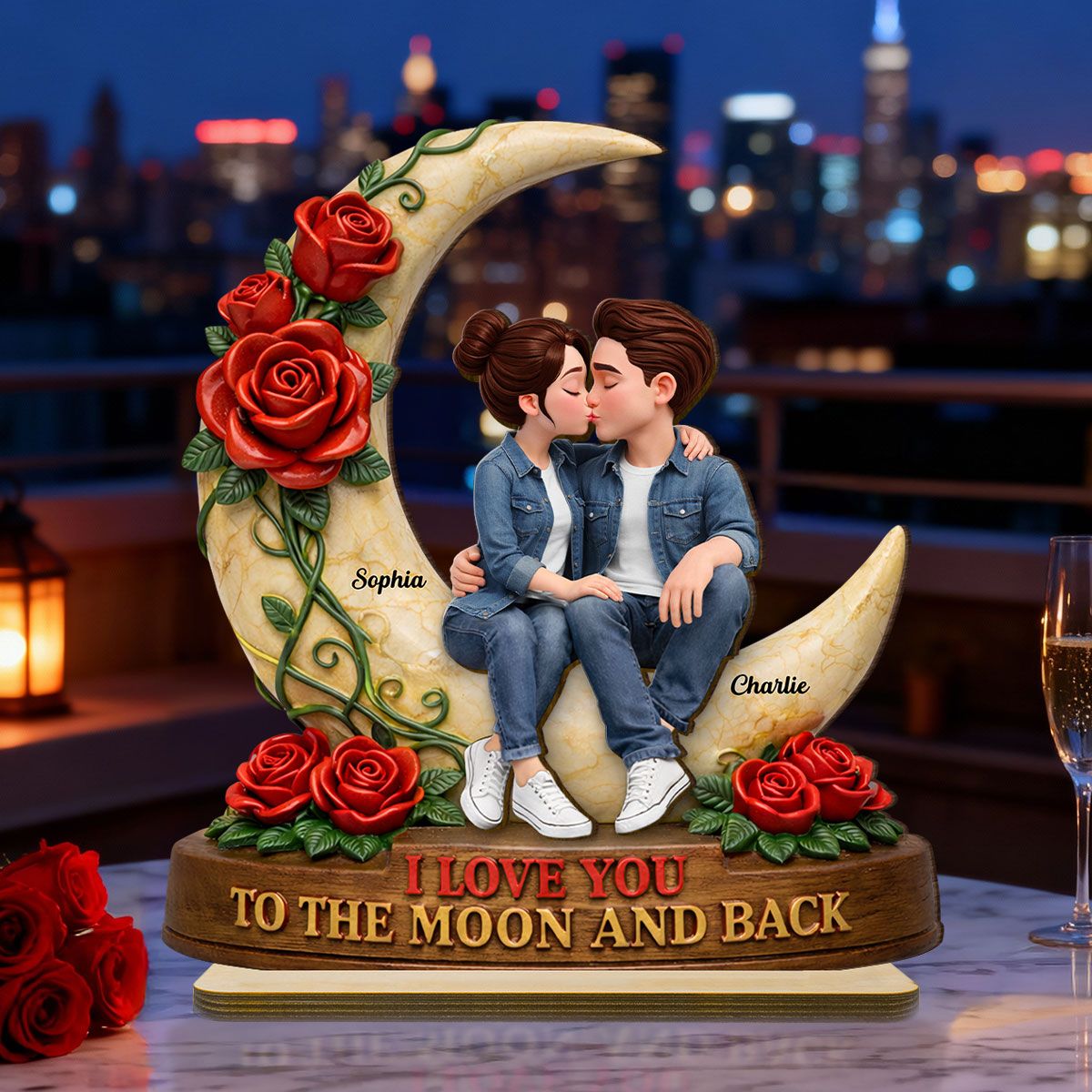 Couple Eternal Love to the Moon and Back - Personalized 2-Layered Wooden Plaque - Sentimental Valentine's Day Gift for Her, for Him