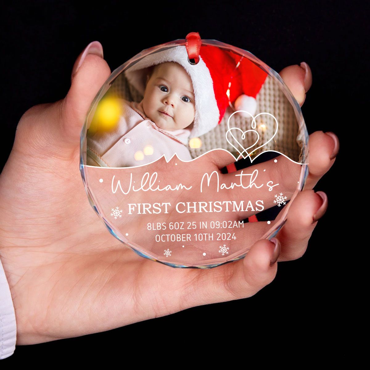 Baby's Frist Christmas Photo Upload Personalized Glass Ornament, Christmas Gift For New Mom New Dad