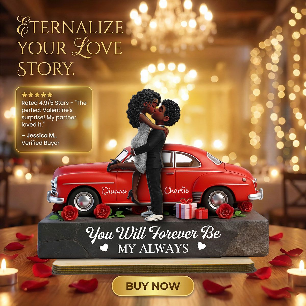 Romantic Couple Hugging Kissing Valentine Car - Personalized 2-Layered Wooden Plaque - Valentine's Day Gift For Couple