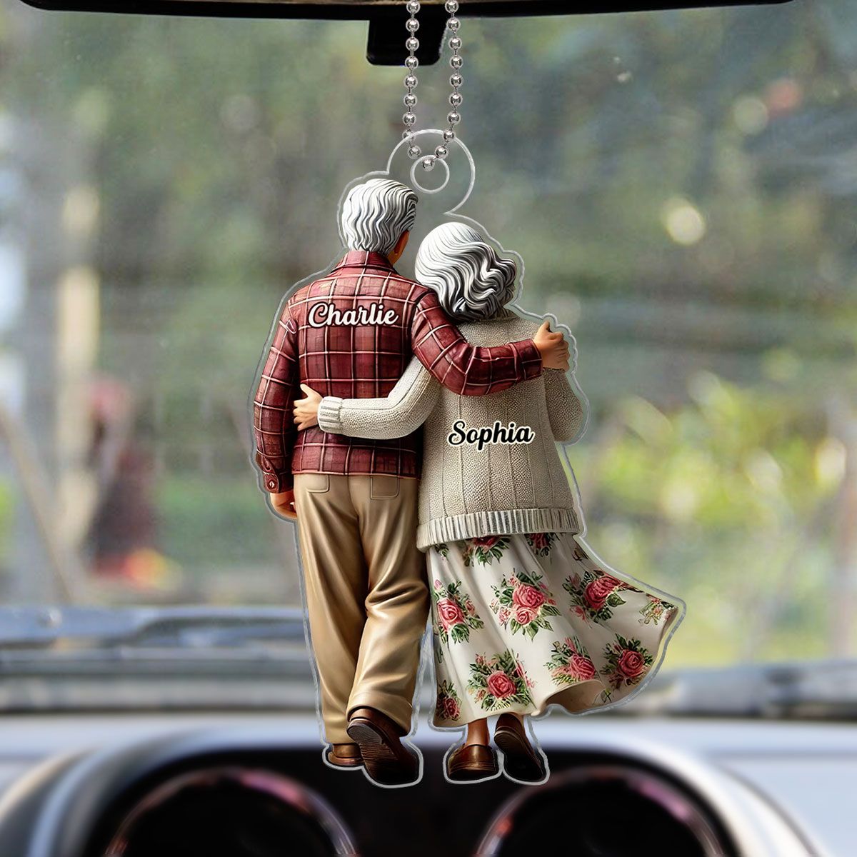 Old Couple Walking Together Personalized Car Hanger Ornament, Heartfelt Gift For Couple, For Him, For Her, Husband, Wife