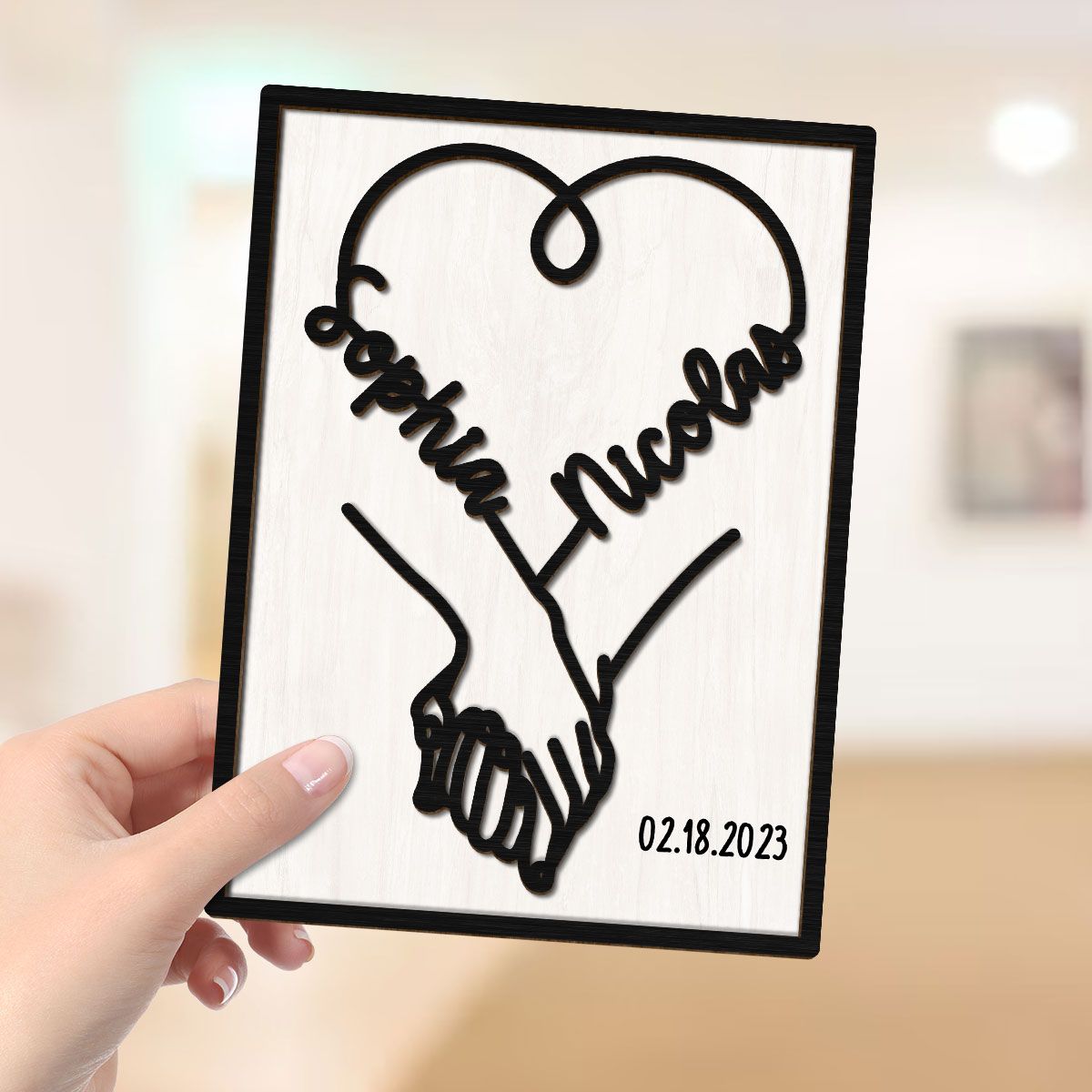 Couple Hand in Hand Valentine's Day Gift Anniversary Wedding Gift Personalized 2-Layer Wooden Plaqu