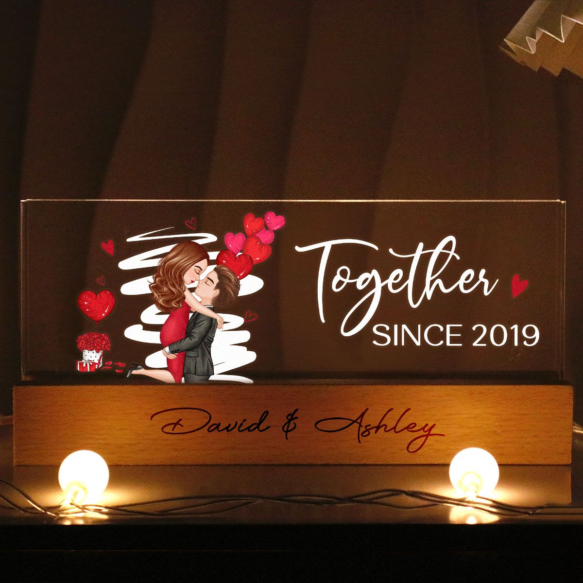 Be Mine Couple Kissing Personalized Acrylic LED Night Light, Anniversary Gift For Her, Gift For Him