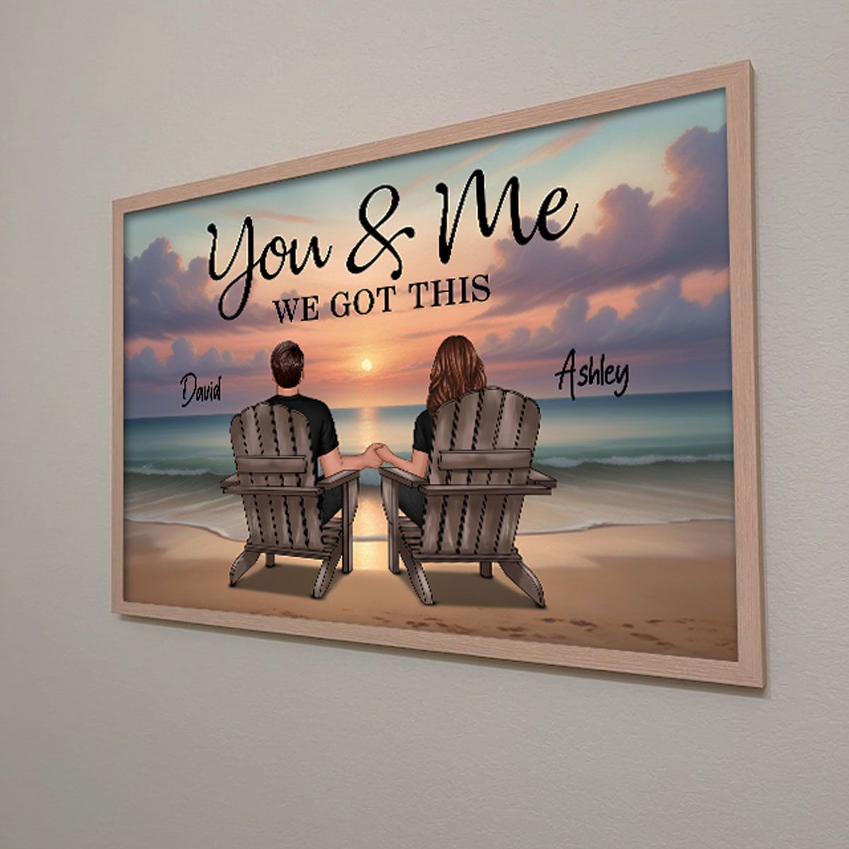 Realistic Beach Landscape Couple Sitting Personalized Poster