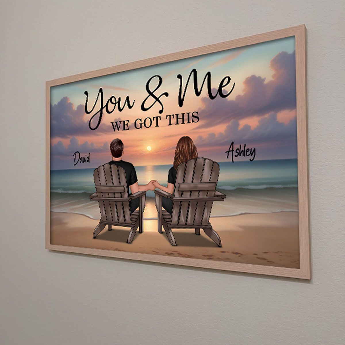 後ろ姿のカップルが座っているビーチの風景 You &amp; Me We Got This Personalized Horizo​​ntal Poster