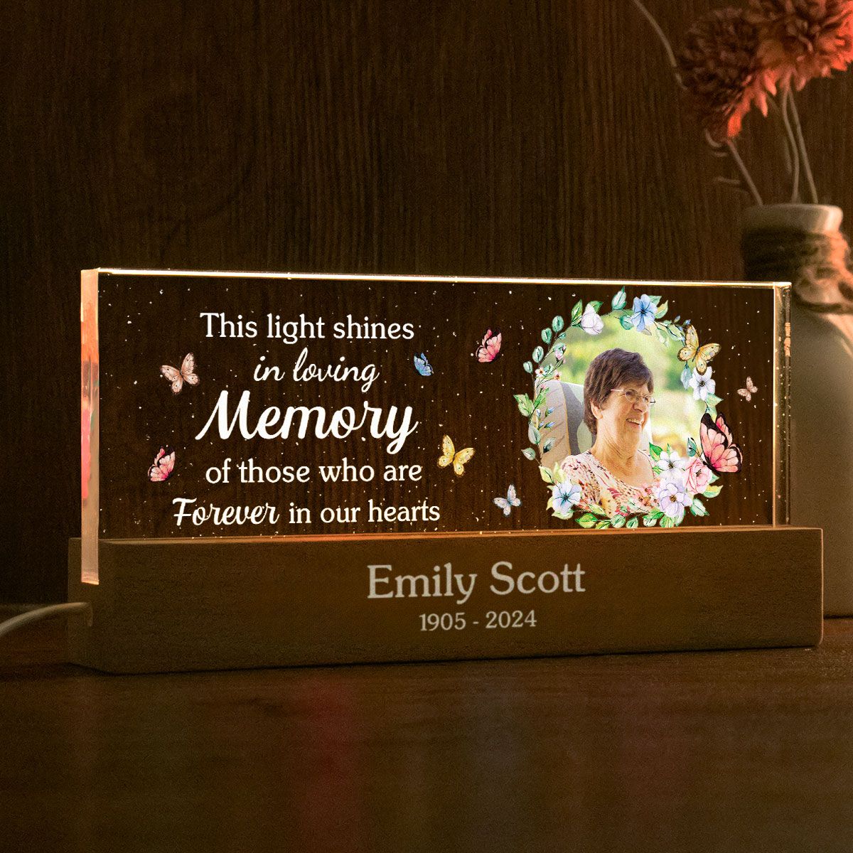 This Light Shines In Loving Memorial Of Those We Love Memorial Sympathy Keepsake, Personalized LED Night Light