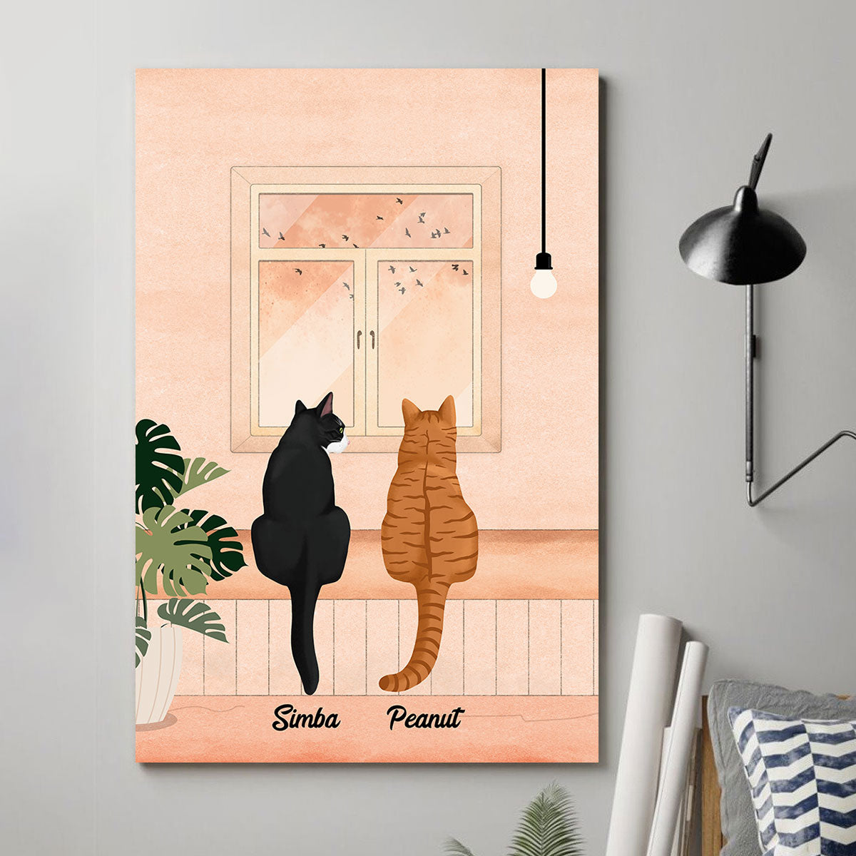 Cat Portrait Print Looking At Birds Outside Window Personalized Poster